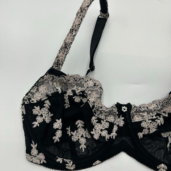 Felina Lingerie Bra 34DD Black Sheer Lace Embroidered Unlined Underwire Floral - Picture 8 of 10